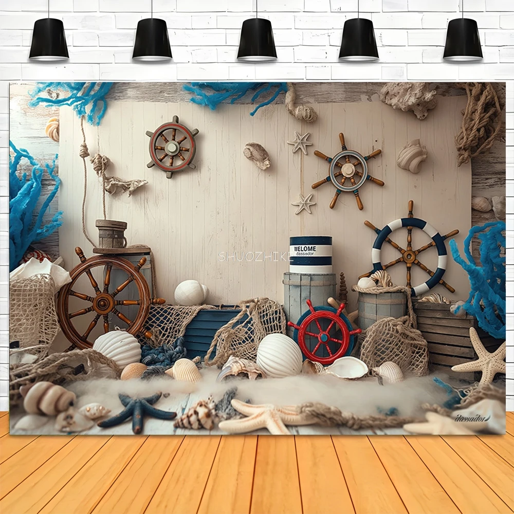 

Navigation Starfish Sailboat Photography Backdrops Birthday Party Decor Global Fishing Net Photo Studio Background RR-01