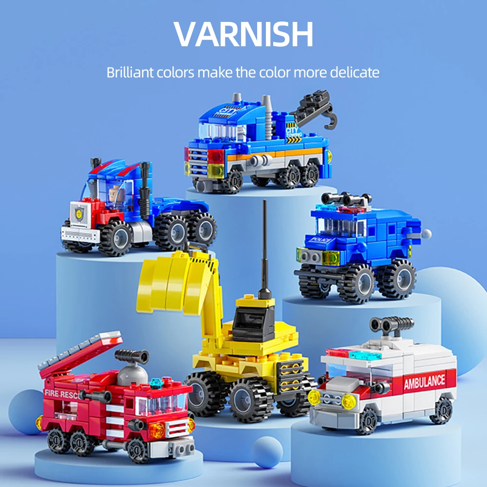 6 في 1 سيارة روبوت اللبنات مجموعة الإنقاذ مركبة سيارة إسعاف سيارة مطافئ الطوب DIY تجميعها لعبة للأطفال التعليمية هدية