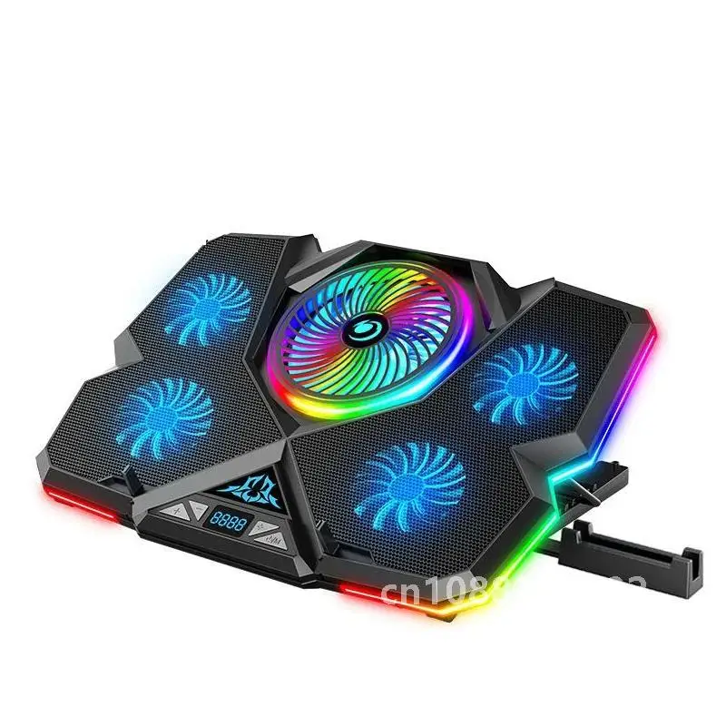 2022 Coolcold Laptop Cooler RGB Gaming Notebook Cool Stand Ergonomics Five Fans 2 USB Ports With HD Display For 14-17inch