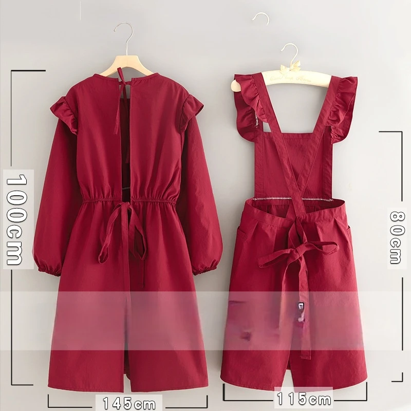 Water-Repellent Princess Dress Apron for Home Kitchen Cooking Long-Sleeve Protective Clothing Women Suitable Nail Salons Florist