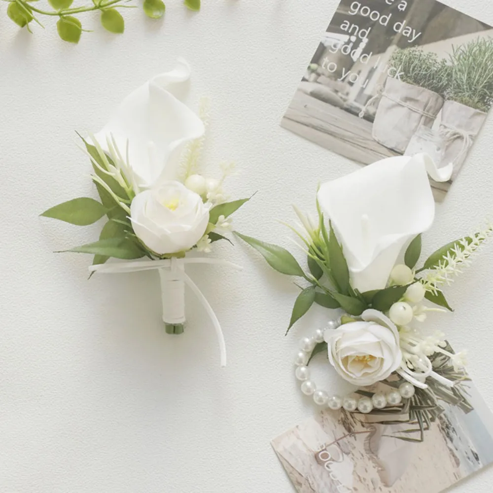 Corsage and Boutonniere Set for Wedding Prom Artificial Rose Flower Homecoming Corsage Wristlet Boutonniere for Men Wedding