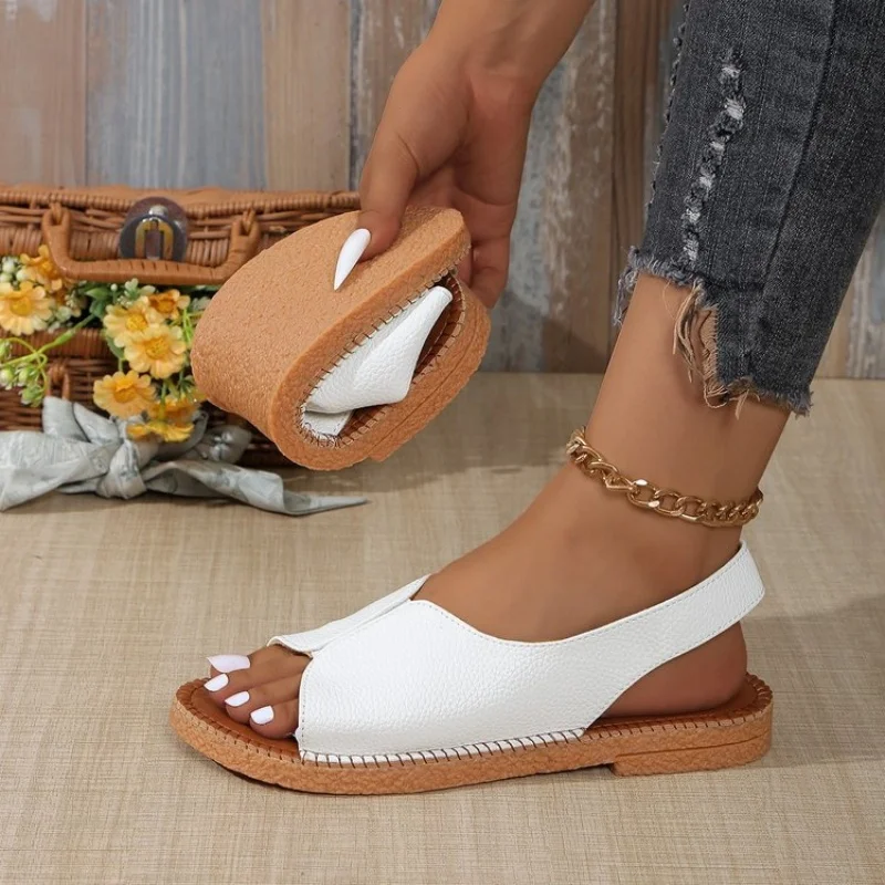 Open toe women's wedge sandals white summer casual fashion breathable comfortable sandals women buckle women's shoes