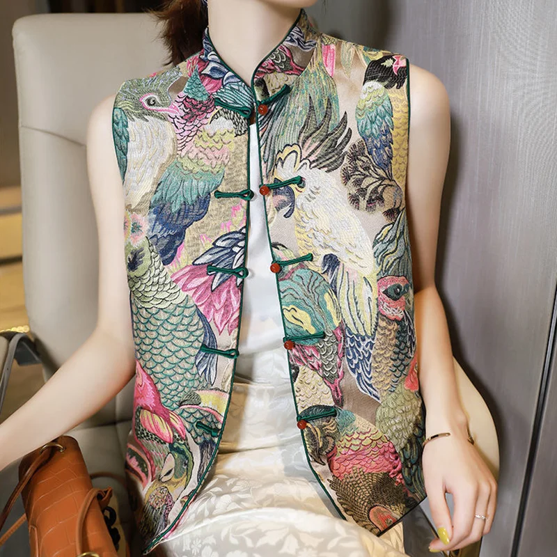 New Elegant Woman Casual Hanfu Tops Women's Retro Clothes Chinese Style Modern Vest Oriental Traditional Ethnic Print Gilet