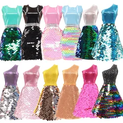 Fashionable Sequin Dress for 1/6 Body Barbie Bjd Clothes Sparkle Skirt Changing Outfit Kids Toys for Girls Accessories Home Play