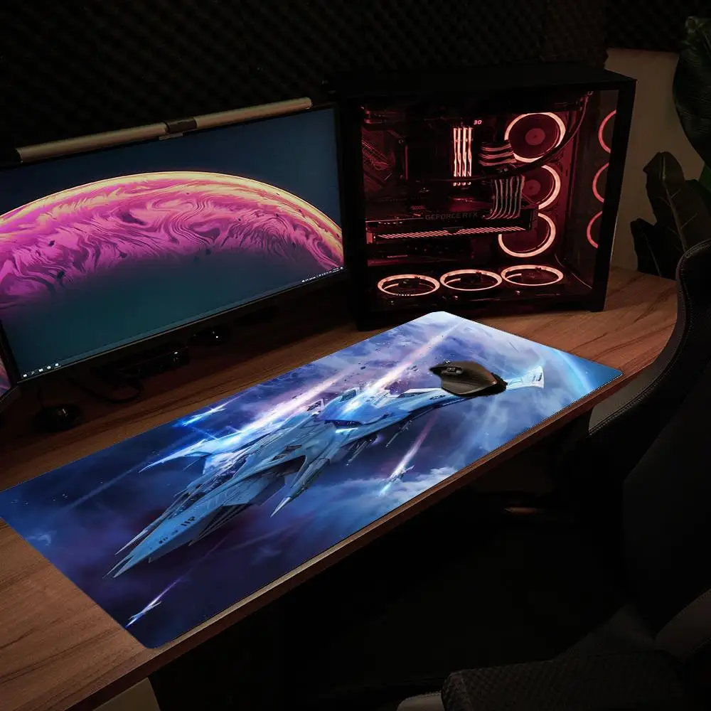 Sci-Fi Spaceship Fighter Retro Propeller Plane XXL Deskmat Non-Slip Rubber Mouse Pad Keyboard Mat Space Sky Anime Gaming Mats