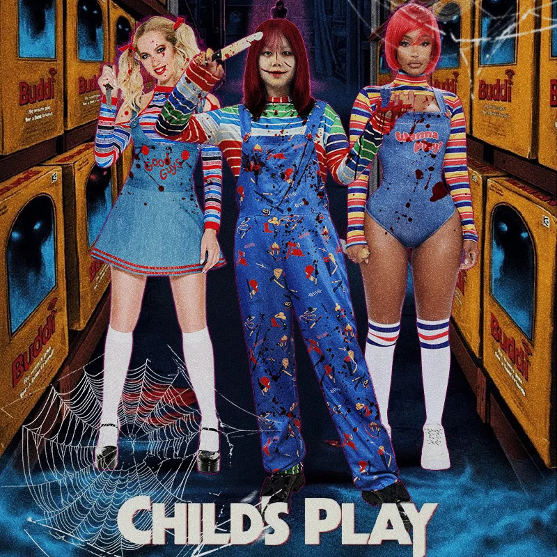 

Chucky Cosplay Costume Killer Doll Women's Suspender Pants Camisole Dress Halloween Cosplay Horror Role-Playing for Children