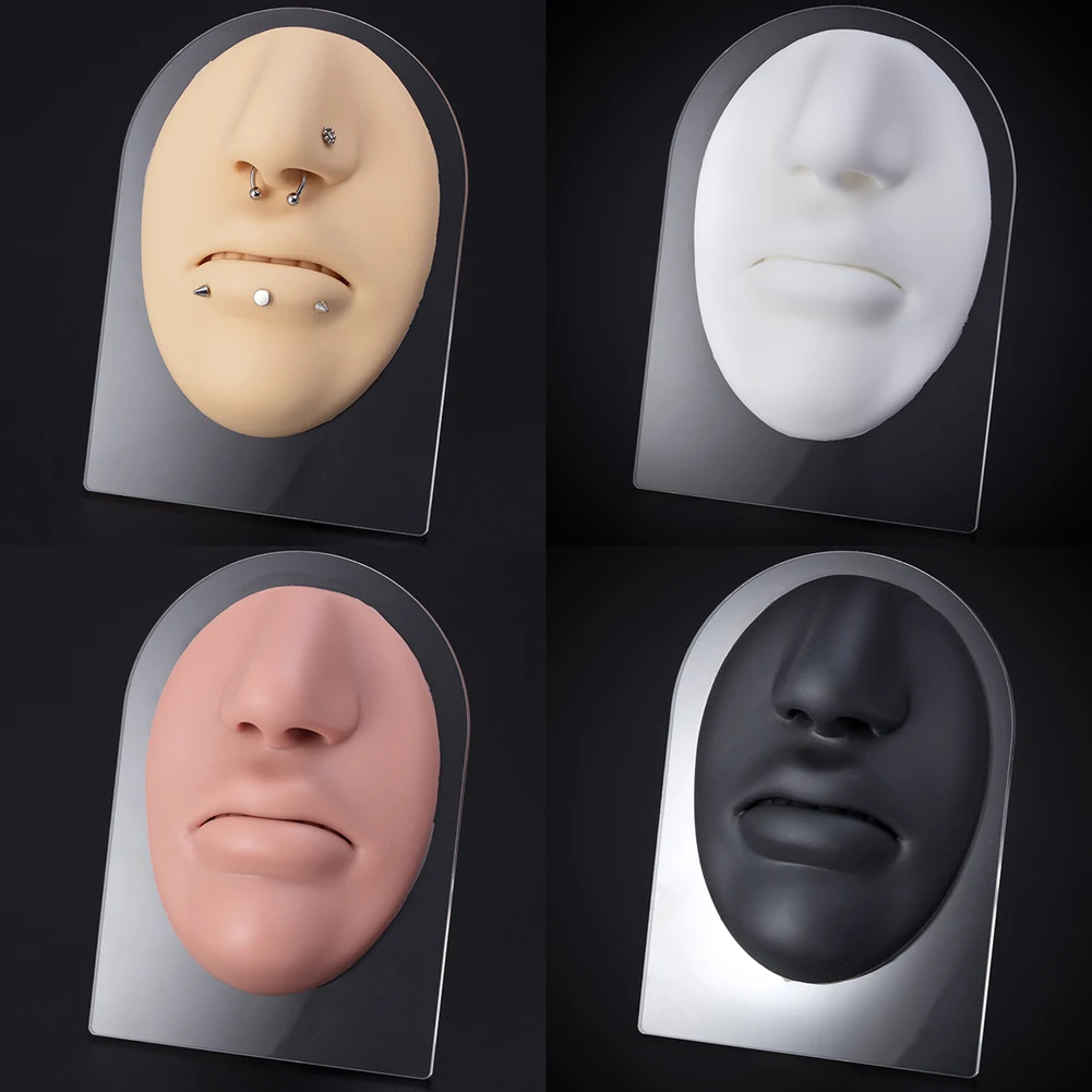 1pc Silicone Face Model Tattoo Piercing Practice Simulation Human Nose Mouth Body Model Display Tongue Belly Piercing Jewelry
