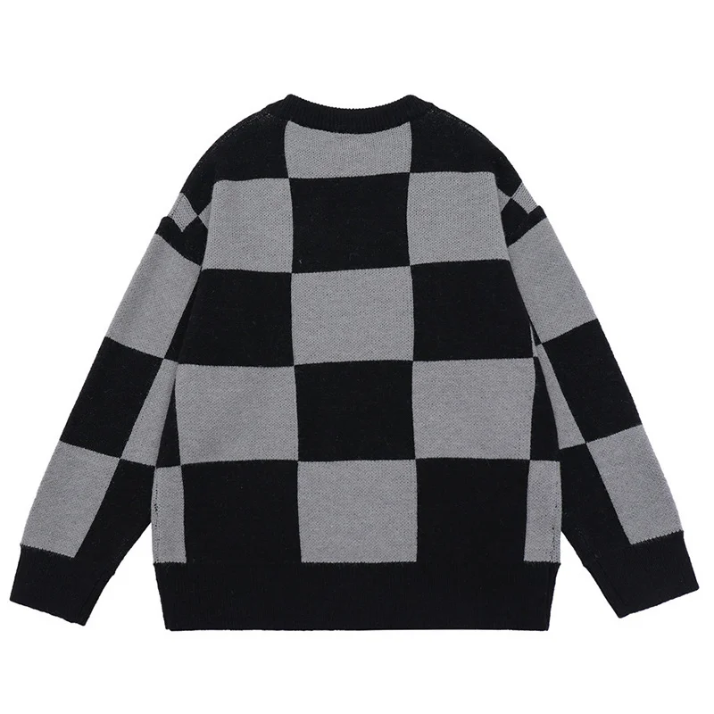 

Plaid Colorful Color Block Print Knit Sweater Men's Autumn Winter Trend Loose O-neck Sweater Oversized Knittwear Pullover