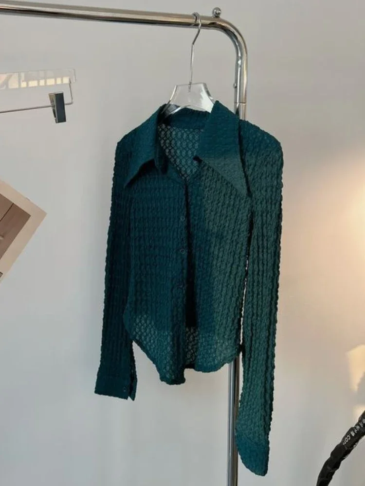 Shirts Frauen Minimalistischen Reine Täglichen Elegante Falten Frühling Mode Atmungsaktive Sun-proof Ulzzang Schlank Sexy Kreativität Damen Casual