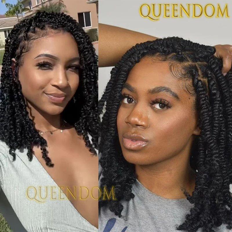 

12 Inch Natural Spiral Curls Short Bob Wig Knotless Full Lace Box Braided Wig Synthetic Bouncy Spring Twist Braids Dreadlock Wig