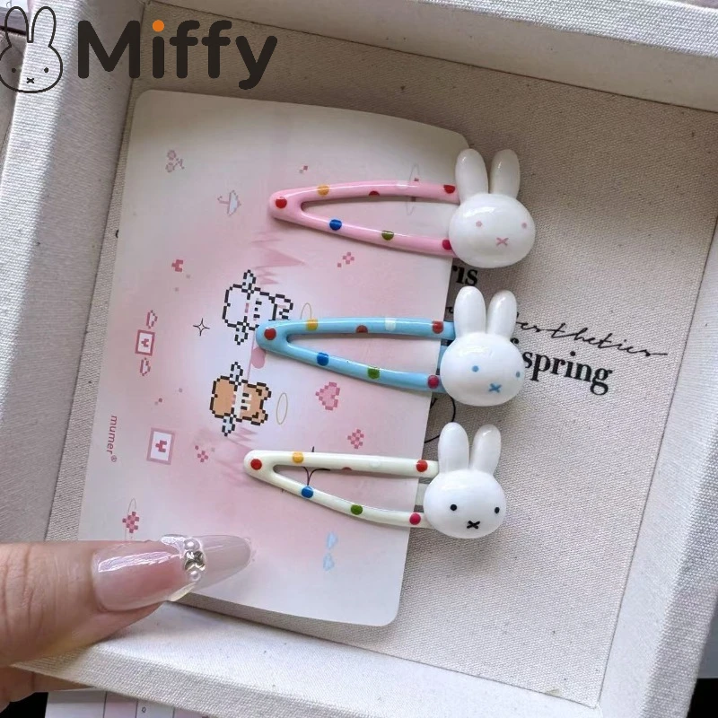 Kawaii Miffy Rabbit Polka Dot Snap Hair Clips Side Bangs Barrette Fringe Hairpin Hair Barrettes Bobby Pins Women Hairstyle Hot