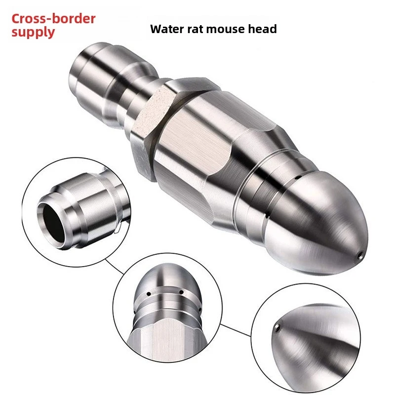 Factory Stock Stainless Steel 1/4 Quick Connect High Pressure Water Rat Tail Nozzle Tapered Front 1 Rear 6 Drain Cleaner Head