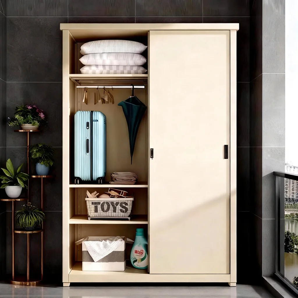 

Steel household balcony cabinet sunscreen locker sliding door wardrobe waterproof sunscreen outdoor storage large capacity