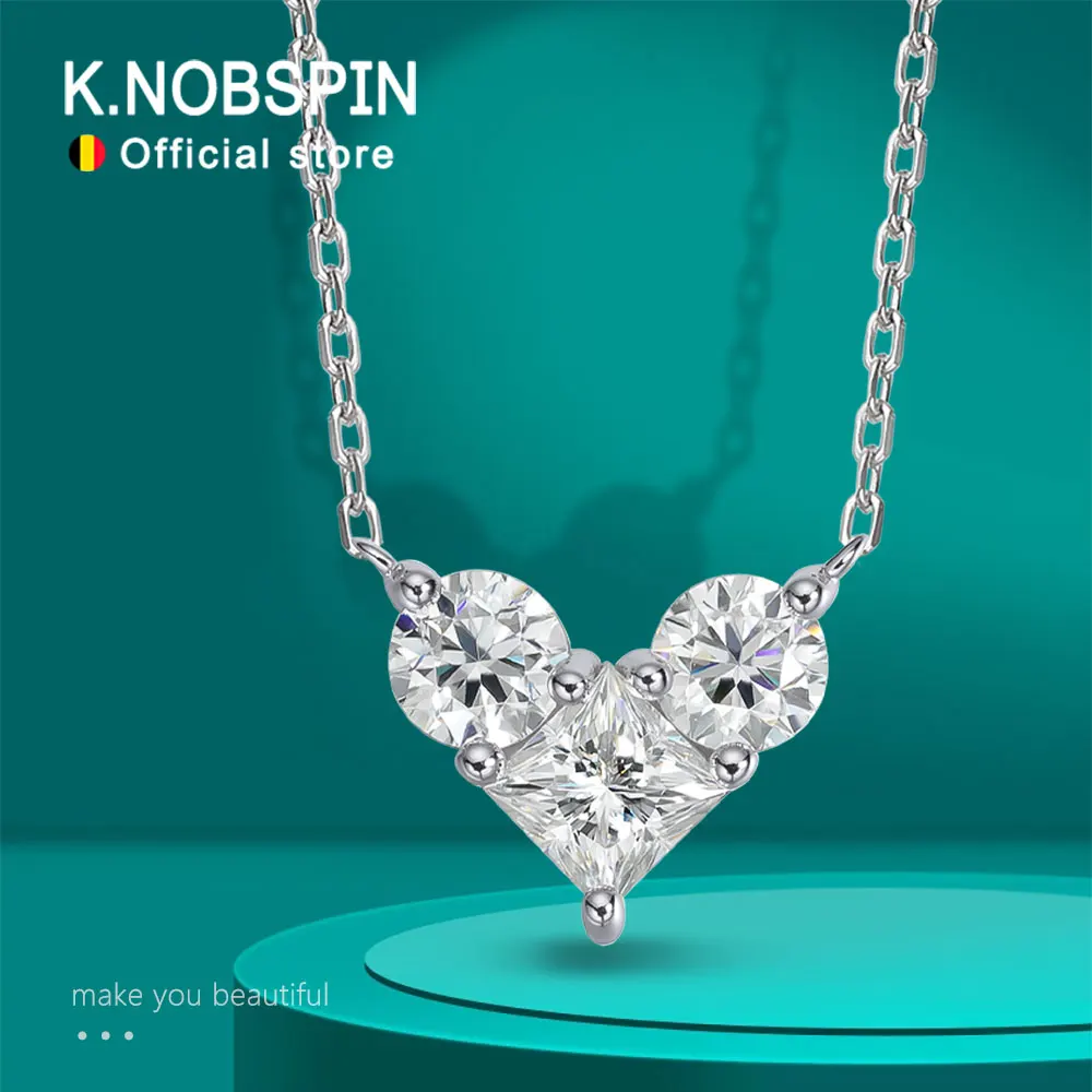 

KNOBSPIN Moissanite Pendant Necklaces for Women 1 - 1.8ct D VVS1 Lab Diamond with Certificates s925 Silver Chain Dainty Necklace