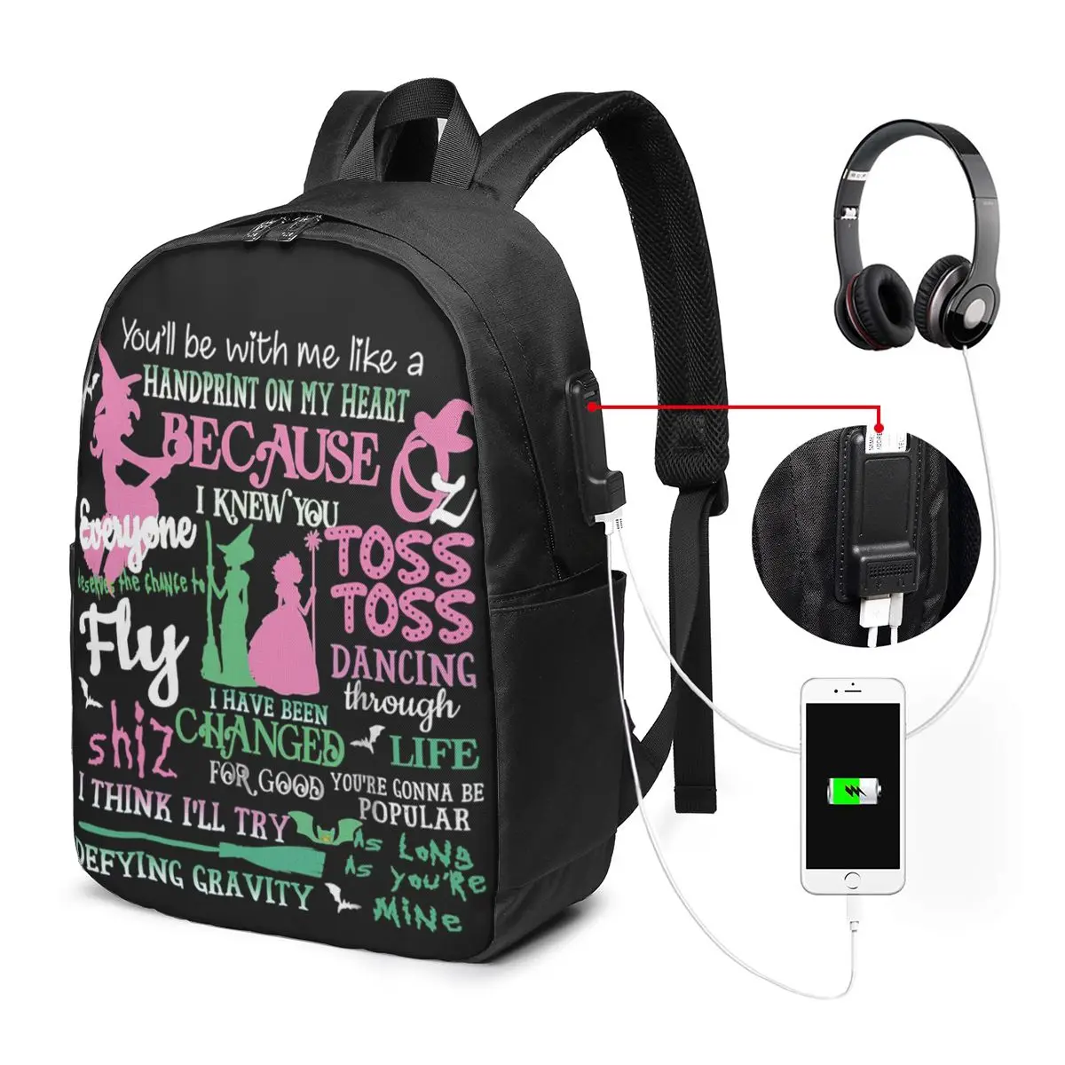 Elphaba And Glinda Wicked The Musical Backpack Travel Notebook Bag Computer College Student School Bag Laptop Shoulder Bags