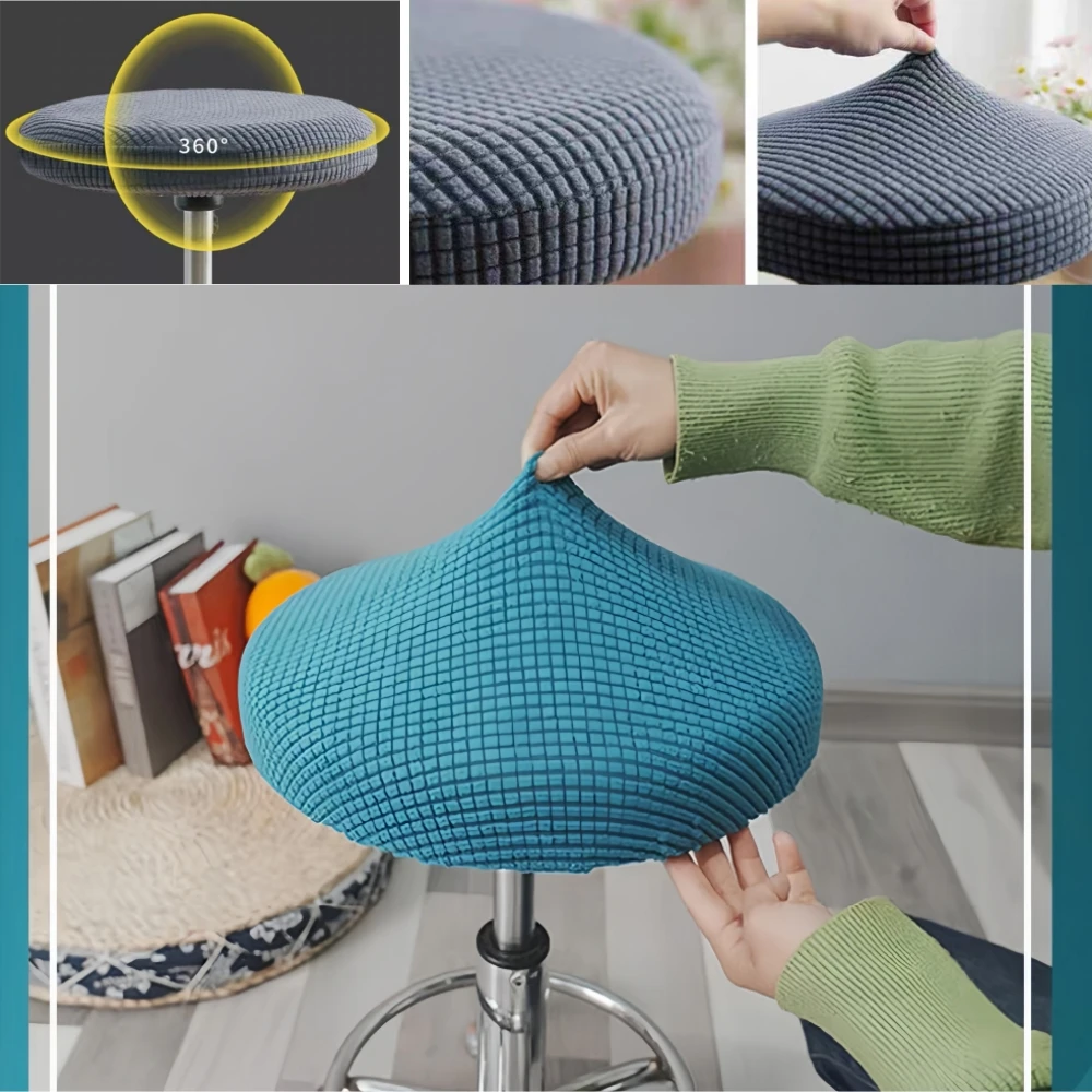 Solid Color Round Chair Cover Dining Stool Cover Elastic Chair Cushion Cover Washable Bar Seat Cover Seat Slipcover Thickened