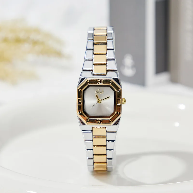 Women Quartz Watch Luxury Gold Clock Square Stainless Steel Orologio Vintage Reloj Ladies Diamond Roman Numerals Case Wristwatch