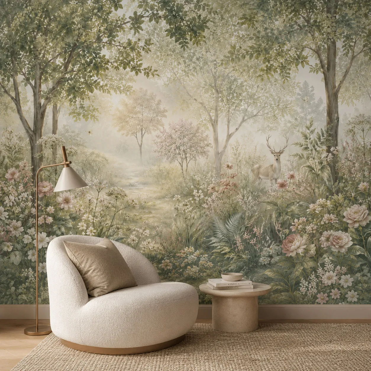papier-peint-mural-cerf-de-la-foret-brumeuse-paysage-naturel-floral-pastel-jardin-forestier-pour-salon-et-chambre-non-auto-adhesif