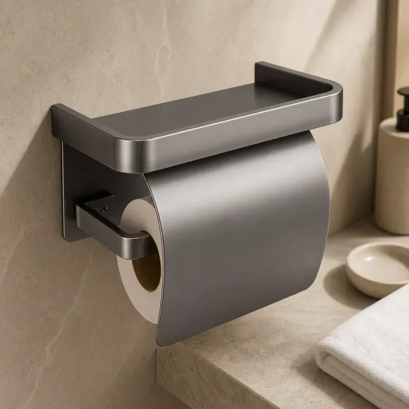 Self Adhesive Toilet Paper Roll Holder with Storage Rack Perforated Installation Tissue Holder Toilet Paper Holder