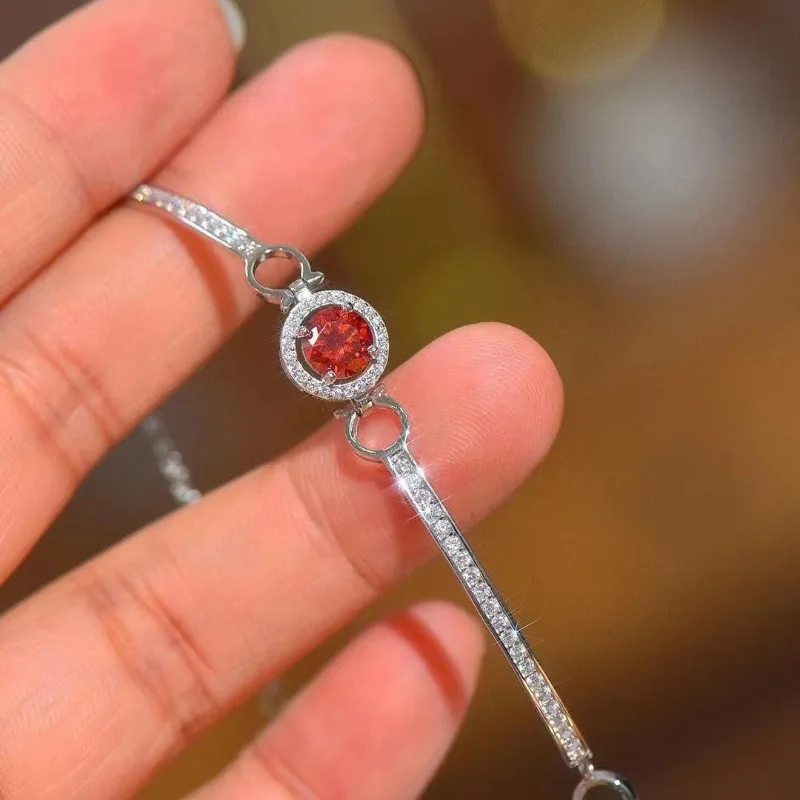 SACE GEMS GRA Certified D VVS1 Red Moissanite Bransoletka dla kobiet Modna biżuteria imprezowa 925 Sterling Silver Plated White Gold