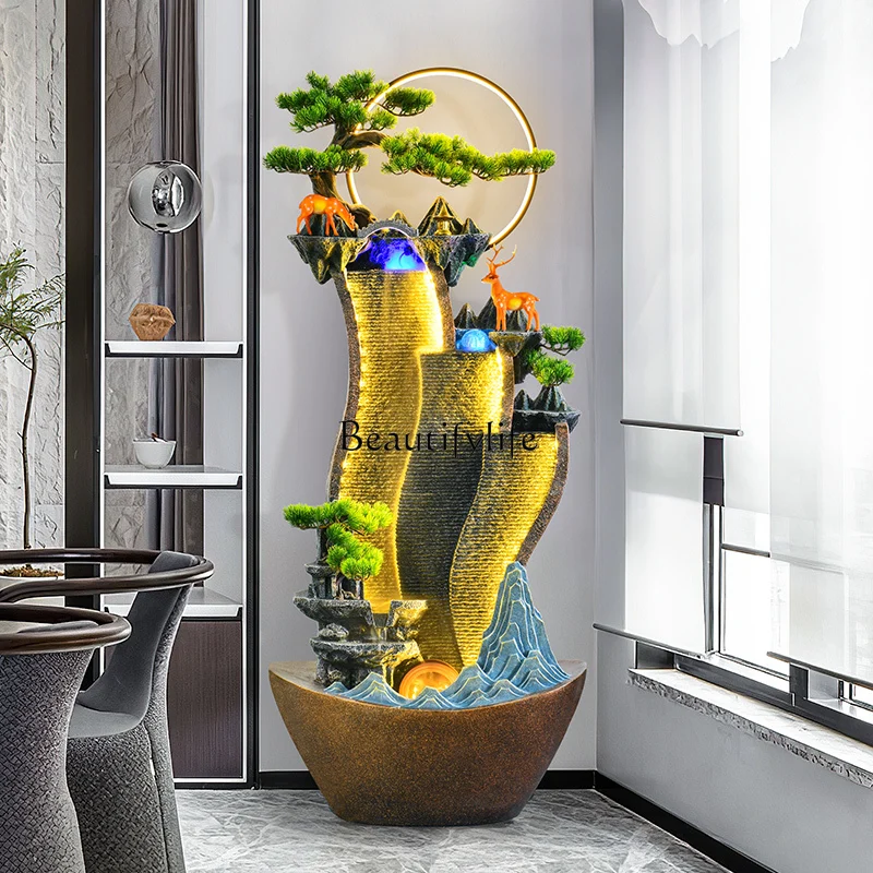 Large Floor-Standing Waterfall Money-Bringing Fake Mountain Water Curtain Wall Fountain Corner Ornament Decoration