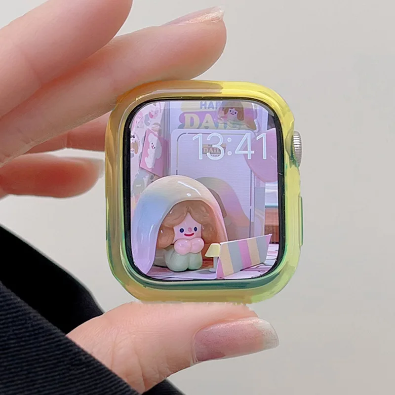 Capa de mudança gradual de cor doce para apple watch case 49mm 45mm 40mm 44mm moldura protetora de casca macia para iwatch 10 9 8 7 se 6 5