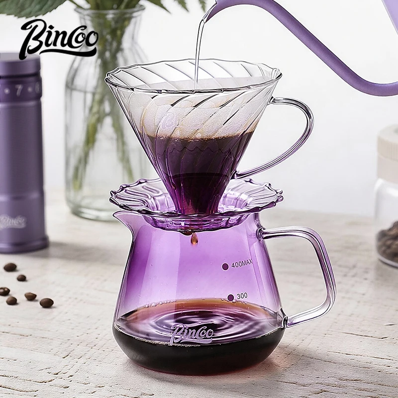bincoo-グラデーションパープル-ポアオーバーコーヒーセット-ボロシリケートガラス製シェアリングポット-ガラス製ドリッパー付き-ドリップコーヒーメーカー