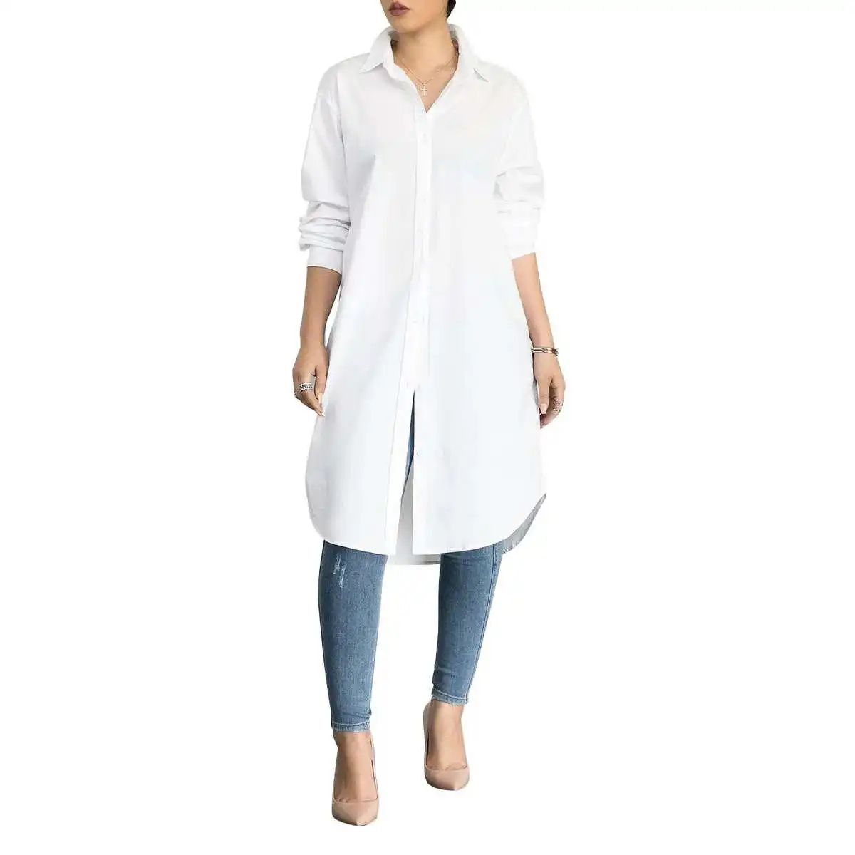 

plus Size Long Office Lady irt Women's Ops And Blouses Faionable Knot Ry Cotton Thin Spring Summer Top