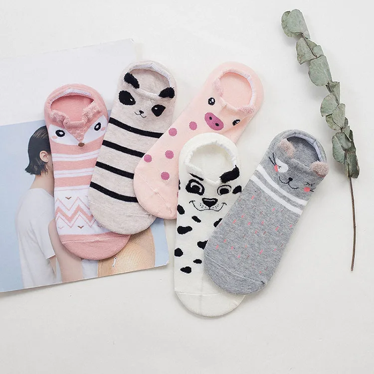 16 Pairs Cute Animal Ear Women Cotton Socks Kawaii Cat Dog Summer Short Socks Girl Socks US5-9