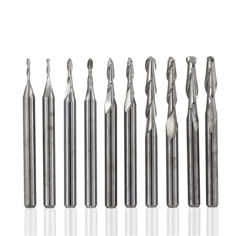 10 pcs 1/8 shank  (3.175mm) rod 1.0  1.5  2.0  2.5  3.175mm nose ball end mill spiral set carbide cnc router bit wood e