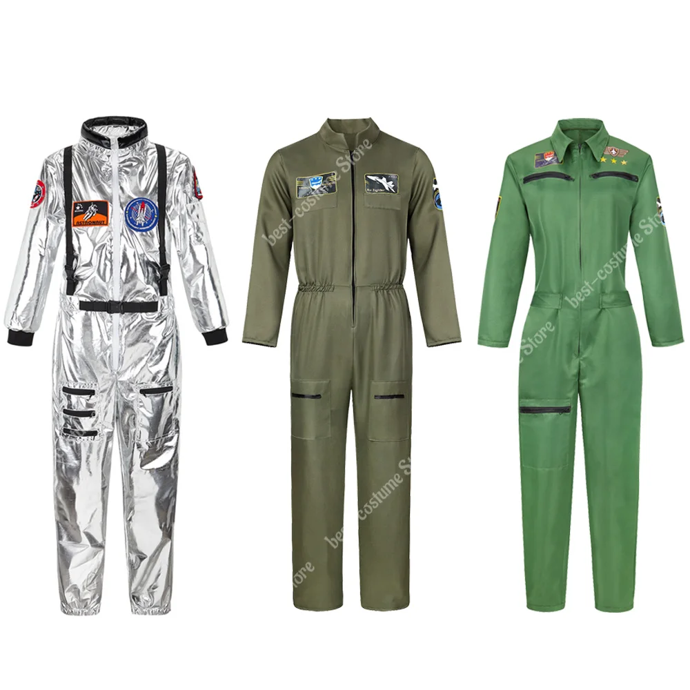 Astronaut Costume Adults Space Suit Men Women Couple Costumes Role Play Carnival Zipper Jumpsuit Astronaut White Costumes XS-3XL