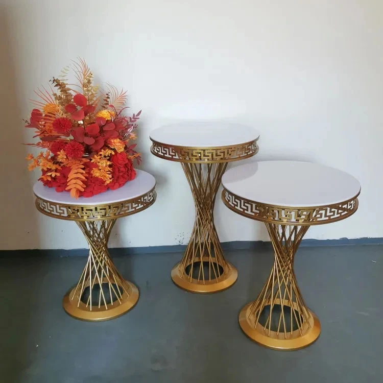 Shiny Galvanized Gold Party Background Pedestal Stand Flower Balloon Arch Pedestal Table Column Cake Stand Wedding Desser