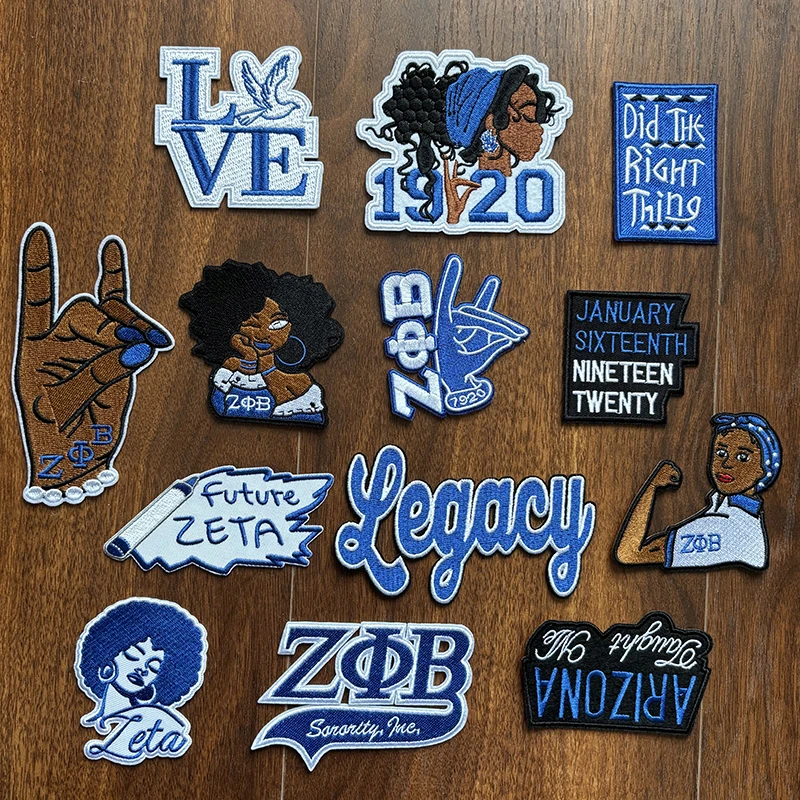Stock Series Zeta Embroidered Iron Patch for Jacket, Zeta Phi Beta Sorority, Blue&White, 1920, Soror, Zeta Crest, So Sweet, J16