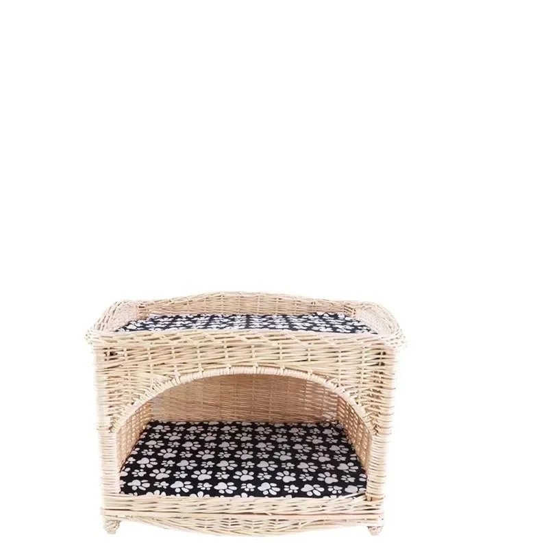 Rattan Cat Litter Box House Enclosed Villa Cage for Kittens Teddy Dogs Summer Breathable Pet Toilet Furniture