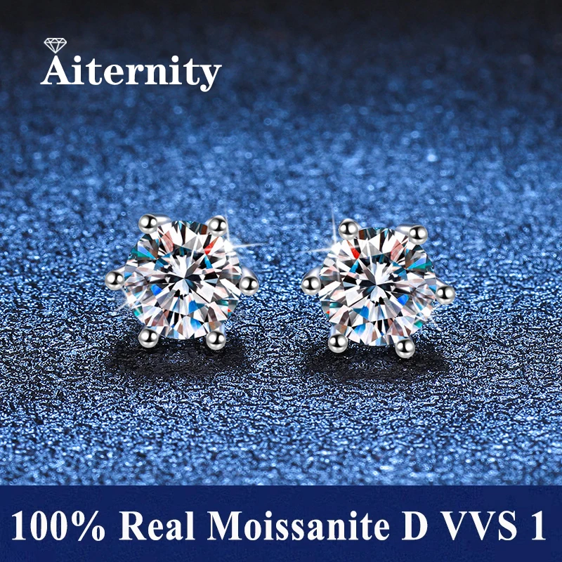 Moissanite Studs Earrings With 2 Certificates Pass Diamond Tester Pen For Men Women 925 Silver 18K Plated Wedding Gemstone