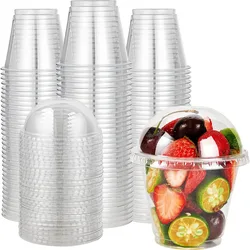 9oz Clear Plastic Cups With Dome Lids, Crystal PET Dessert Cups, Cold Party Cups for Cupcake/Ice Cream/Latte/Cold drinks