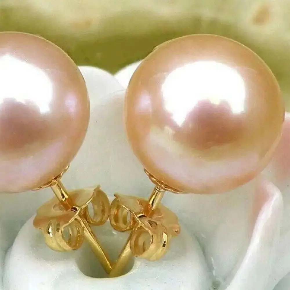 Charming AAA++ Real Round 9-10mm Pink South Sea Pearls Women Earring 14K GOLD Freeshippings Items