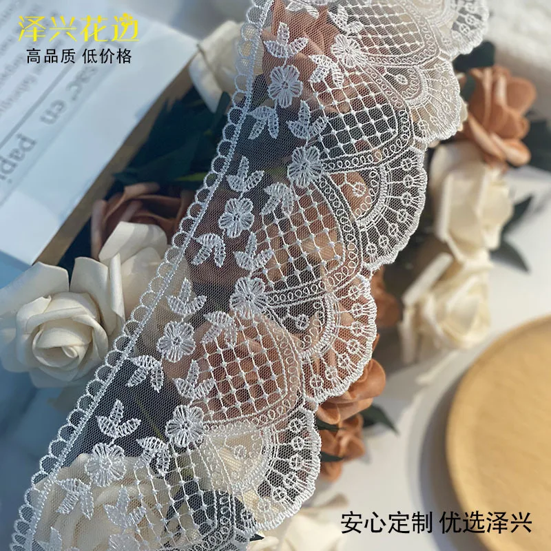 3 Yards 9.5cm wide White Lace Ribbon Wedding Embroidered Diy Handmade Patchwork Lace Trim Sewing Supplies DIY Crafts