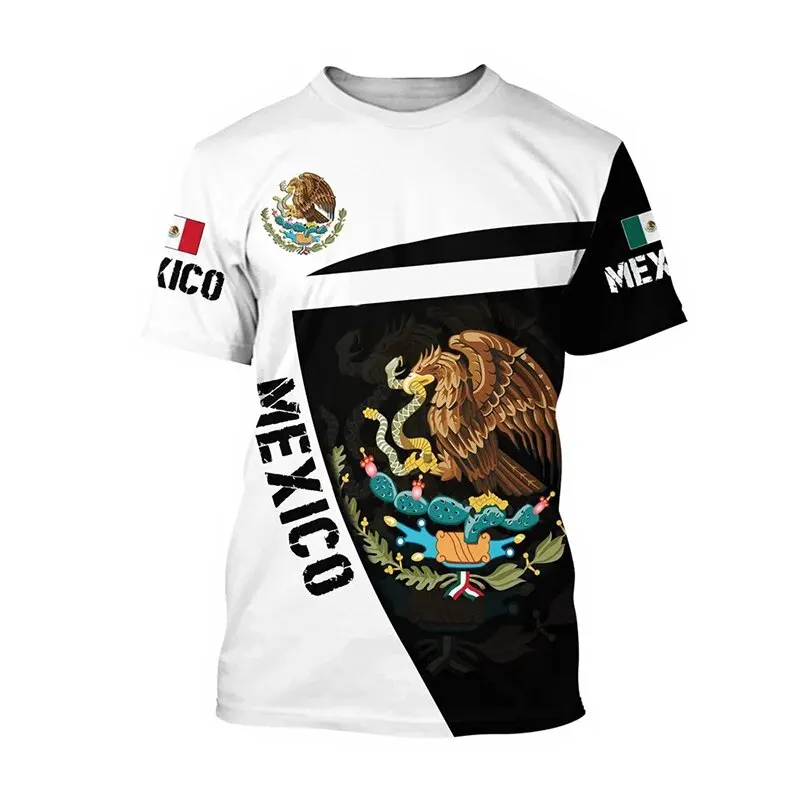 Mexico T-Shirts Mexican Flag Emblem 3D Print Streetwear Men Women Fashion Oversized Short Sleeve T Shirt Kids Tees Tops Clothing