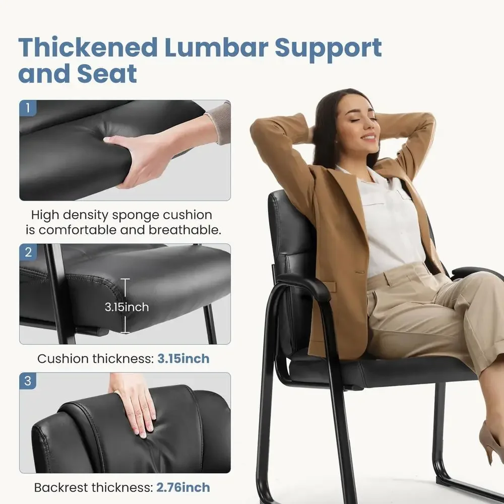 Conjunto de cadeiras ergonômicas de couro para convidados com 4 braços acolchoados, sala de espera, lobby de escritório