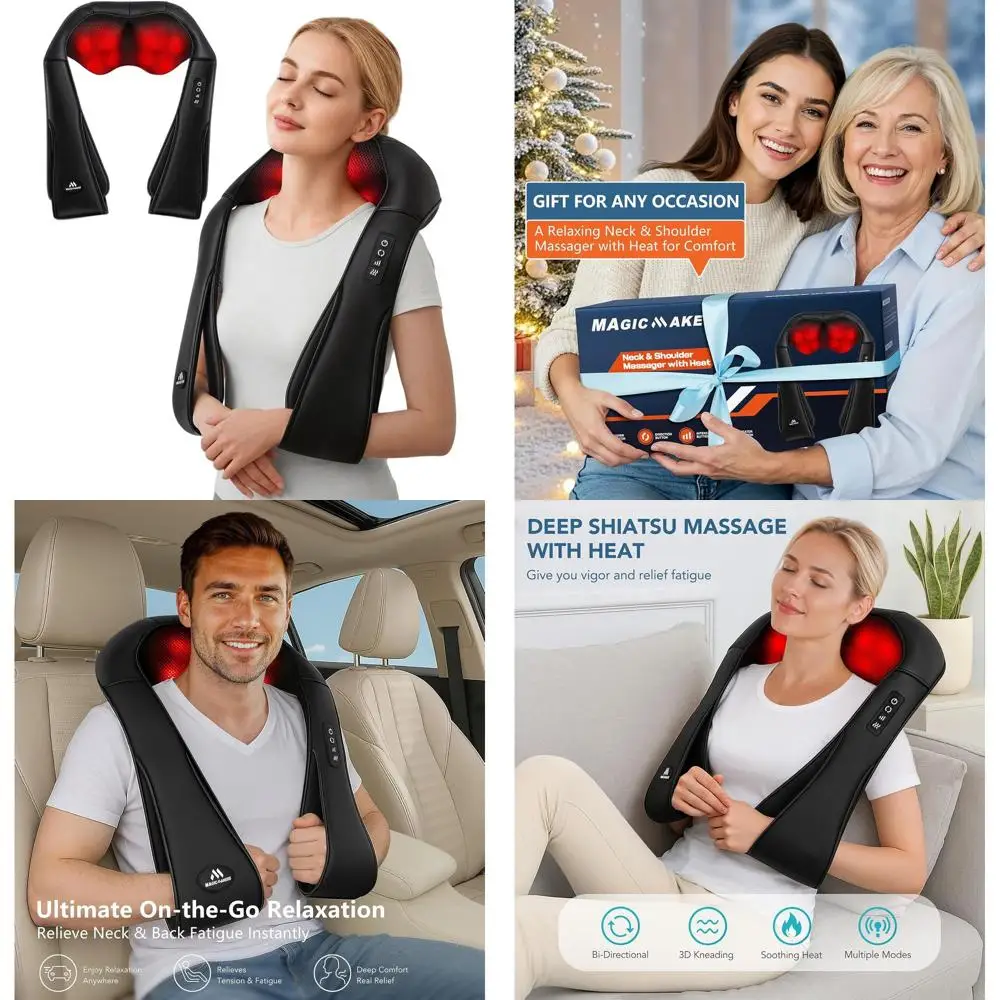 

Массажер для глубокого массажа тканей шиацу с функцией подогрева для спины и плеч - идеальный подарок для мужчин, женщин, мам, пап, на День святого Валентина и День матери.