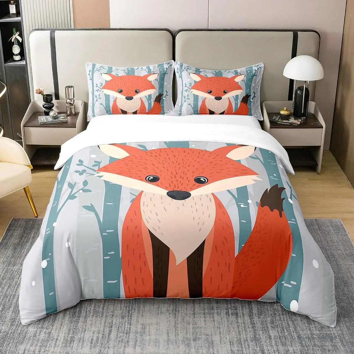 

Fox Print Comforter Cover Bedding Set for Boys Girls Children 3D Animal Theme Duvet Cover Room Decor Full Size Quilt Cover 3Pcs