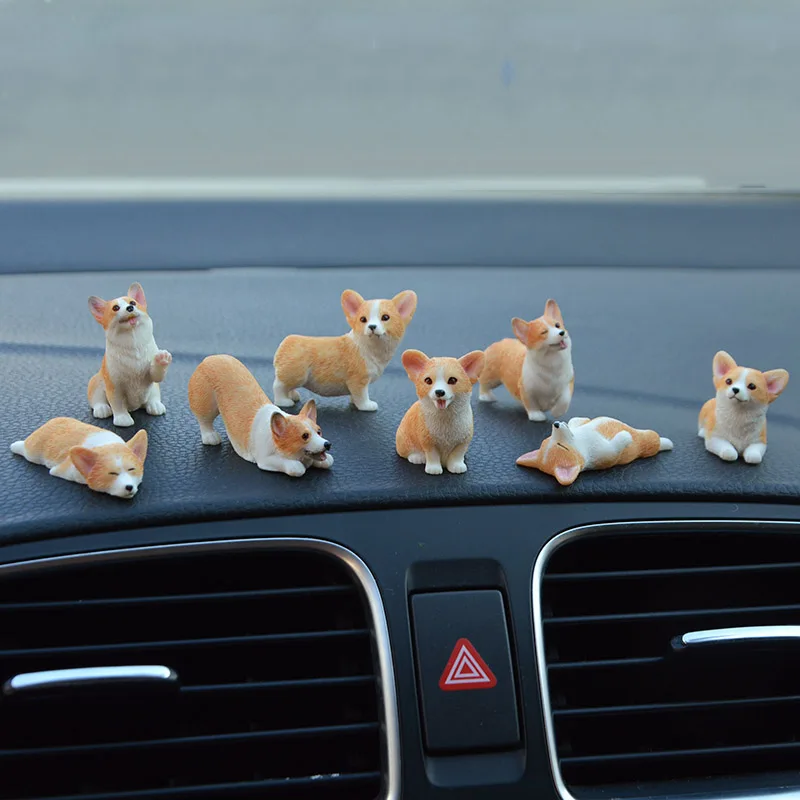 Simulation Animal Figurines Model Sleeping Welsh Corgi Pembroke Dog Resin Puppy Figures for Car Home Decor Accessories Kids Toys