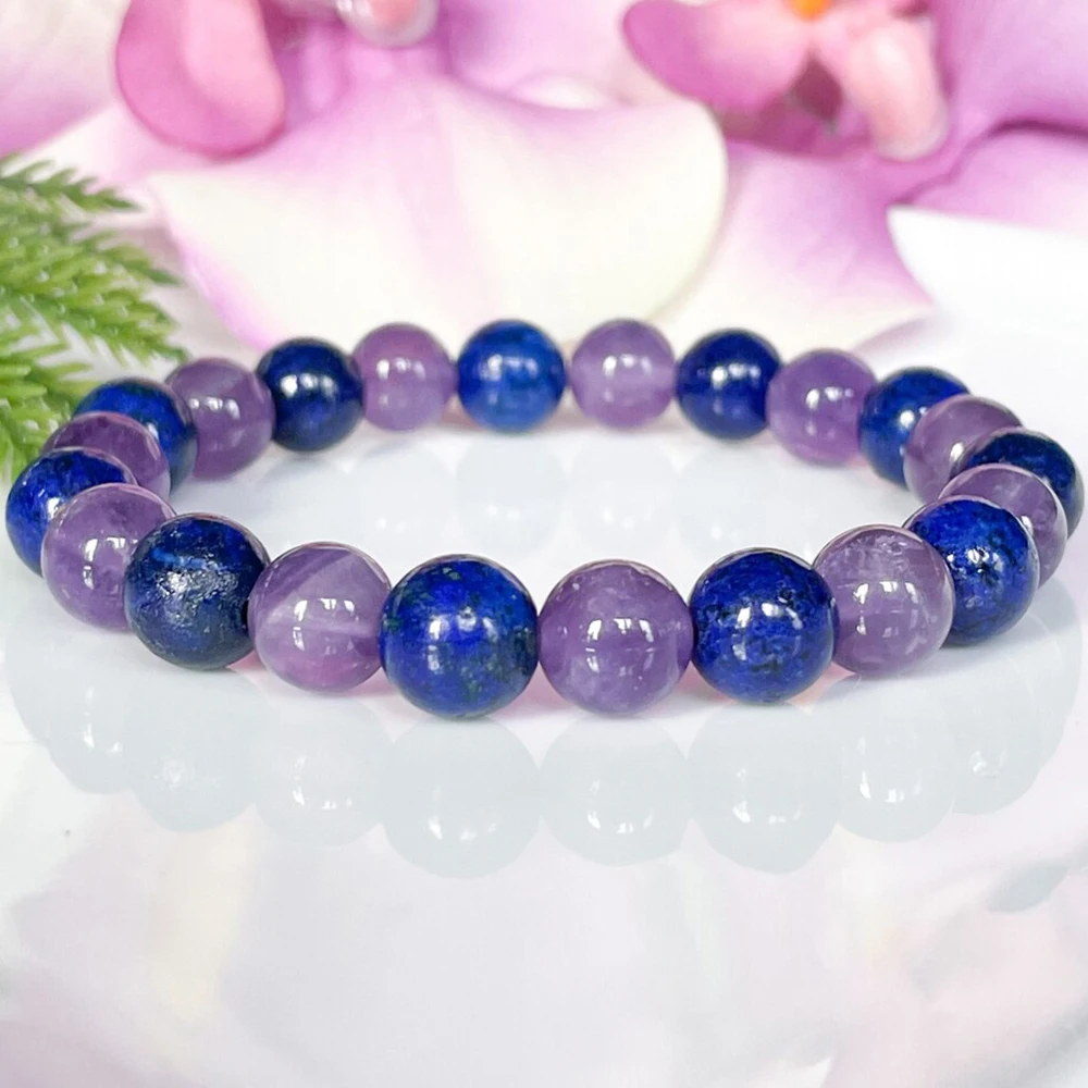 Ruberthen 8 MM Lapis Lazuli Amethyst Bracelet Women`s Anxiety Relie Gemstone Bracelet Healing Crystals Wrist Mala