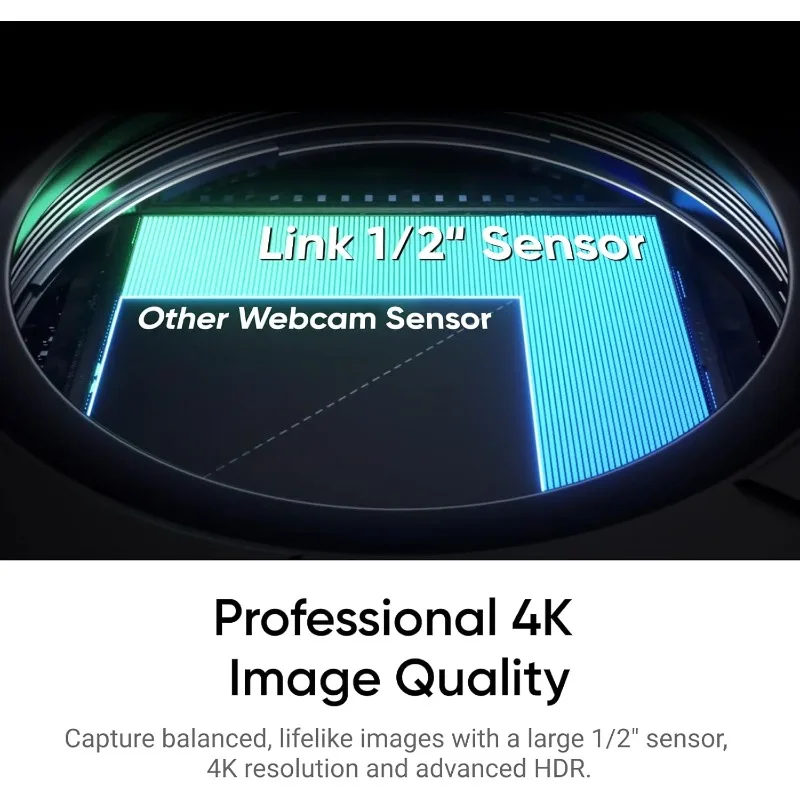 Link 2 - كاميرا ويب PTZ 4K للكمبيوتر الشخصي/Mac، مستشعر 1/2 بوصة، تتبع الذكاء الاصطناعي، HDR، ميكروفون لإلغاء الضوضاء بالذكاء الاصطناعي، التحكم بالإيماءات للبث