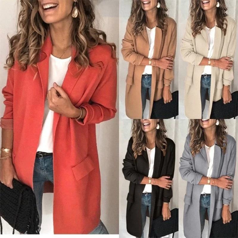 

Женский длинный вырезной костюм из искусственной кожи, приталенный костюм, повседневный деловой костюм из полиэфирного волокна, однотонный деловой женский костюм