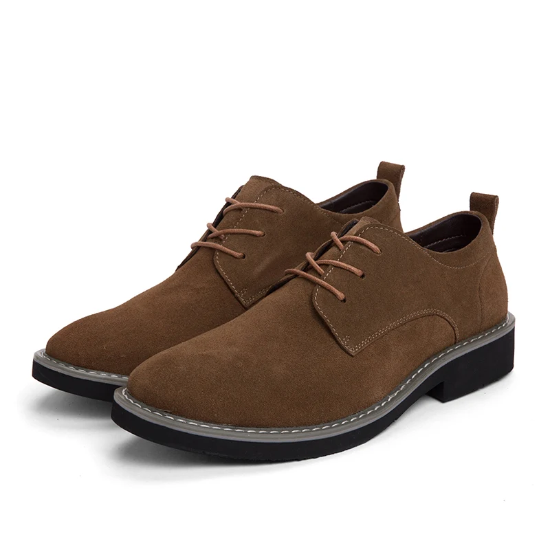 Men Nubuck Leather Business Casual Oxford Shoes Lace‑Up Pointed Toe Low‑Top Non‑Slip Block Rubber Outsole Soft Inner Lining Wear