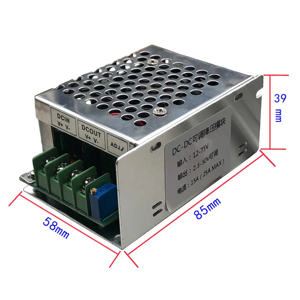 DC-DC Buck Power Supply Module DC12-75V to DC2.5-50V Adjustable Step Down Solar Wind Voltage Regulator 15A Vehicle Power Module