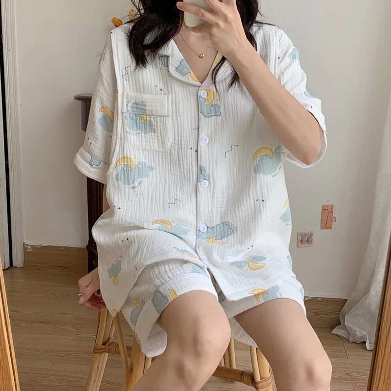 Pregnant Nursing Pajamas, Summer Thin Short-sleeved Gauze, Confinement Gown, Cotton Two-piece