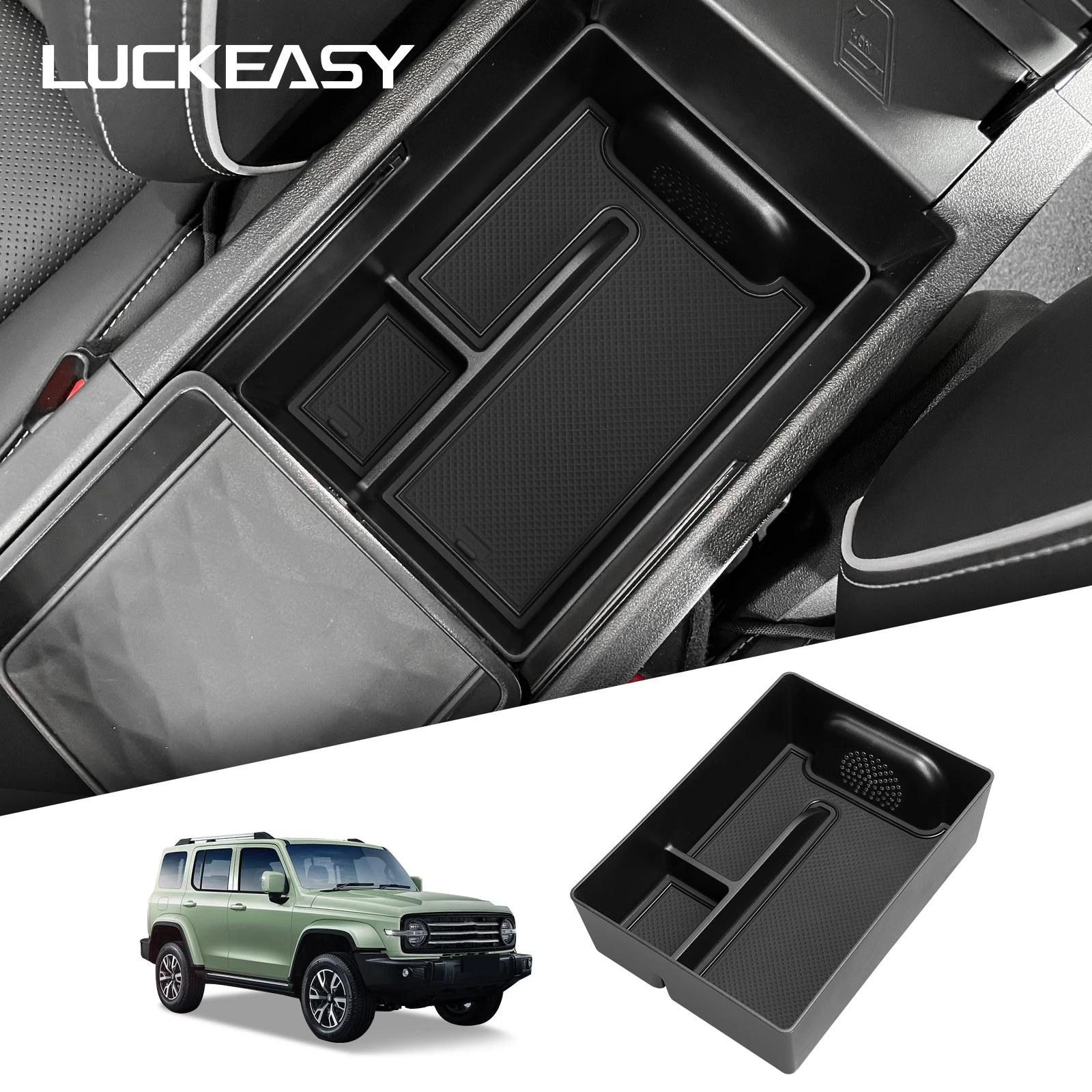 LUCKEASY für GWM Tank 300 2021-2024 Auto-Aufbewahrungsbox Innenzubehör Mittelkonsole Armlehnenbox Aufbewahrungsbox Organizer